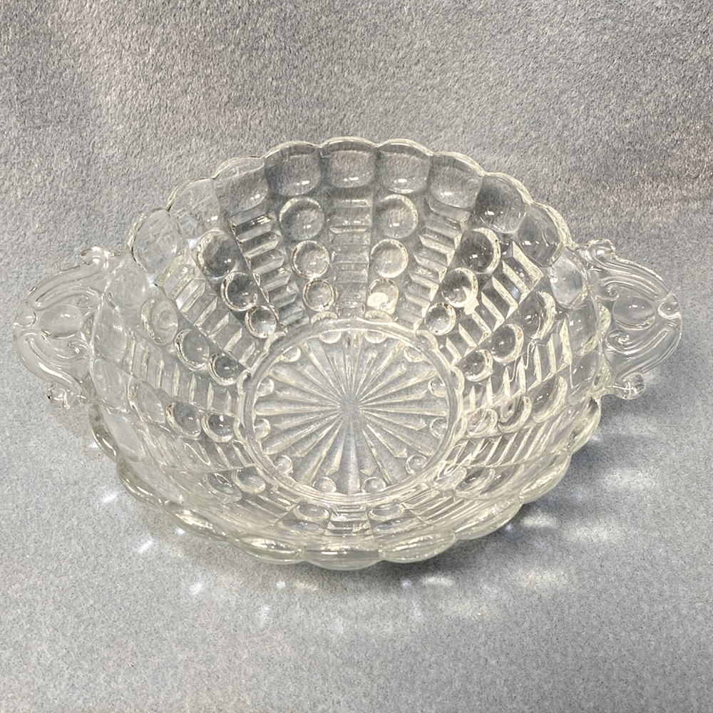VINTAGE ANCHOR HOCKING Bubble GLASS CANDY DISH WITH HANDLES